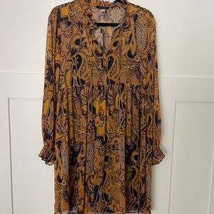 Tommy Hilfiger Yellow and Brown Long Sleeve Dress